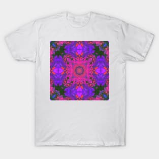 Psychedelic Kaleidoscope Square Purple Pink and Blue T-Shirt